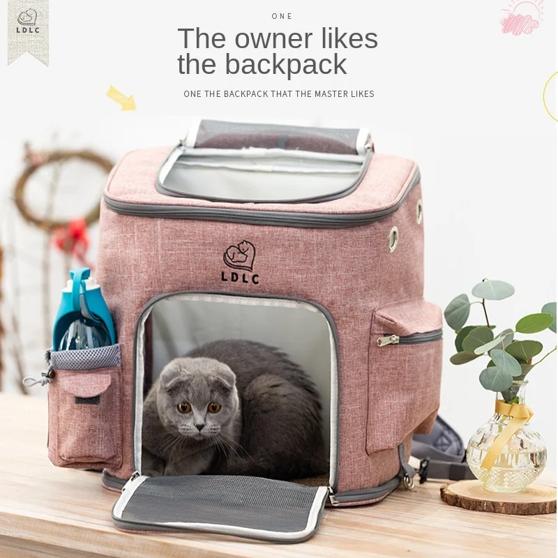 Cat Carrier Bags Breathable Holes Foldable Pet Travel Carrier Backpack For Cats And Small Dogs Double door Bag