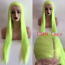 BM ярко-зеленый синтетический 13*6 большой парик фронта шнурка прямой термостойкие волокна натуральные волосы боковое расставание для женщин парики