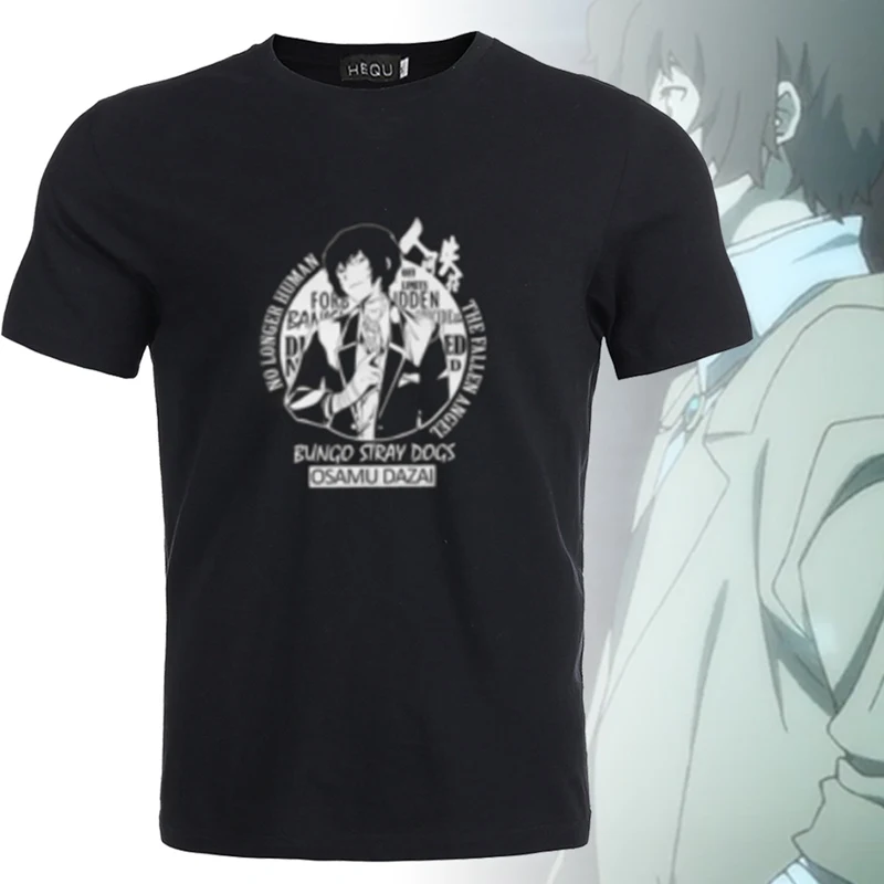 Anime Bungo Stray Dogs Tees Men Black T-shirt Anime Osamu Dazai Atsushi Short Sleeve Tshirt