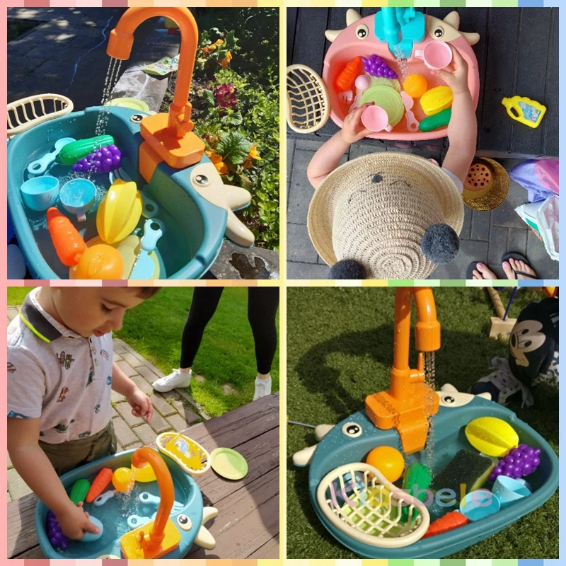 Kids Kitchen Toys Simulation Electric Dishwasher Pretend Play Mini Kitchen Food Educational Summer Toys Role Playing Girls Toys 2