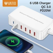 

Vatid 6 USB Charger PD20W QC3.0 Fast Charging Desktop Charger Station Phone Charger for iPhone 11 12 13 Sumsung Xiaomi Huawei