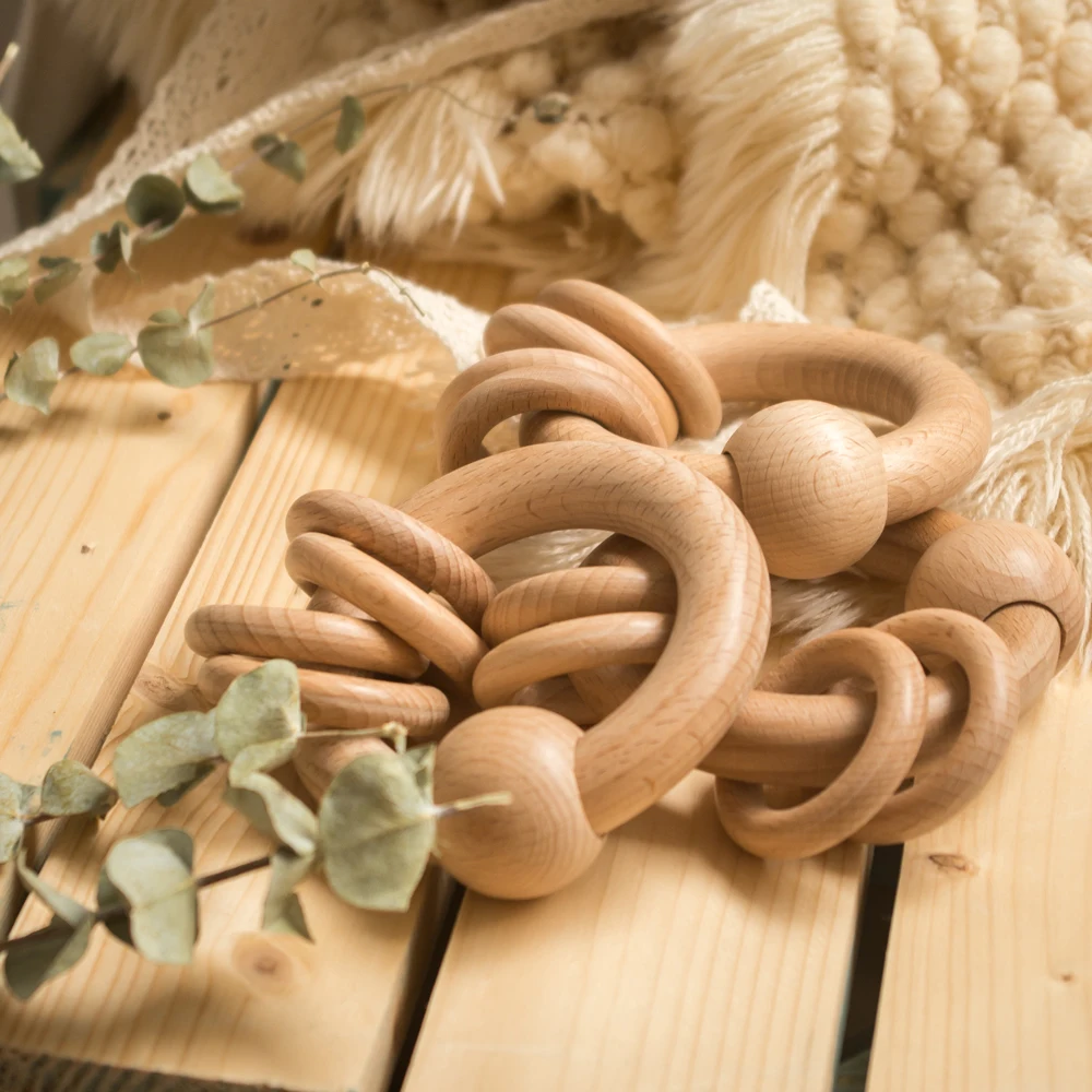 Baby Toys 1pcs Wooden Rattle Beads Cartoon Rattle Teething Ring Of Beech Wood Bed Bell For Baby Teether Educational Gift baby toys baby rattle toys hanging rattles toy ball rattle toy plush rattle toy