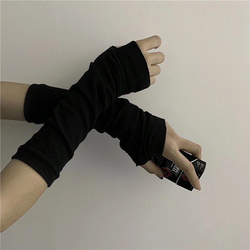 Summer Korea Ins Harajuku Bf Streetwear Black Retro Dark Finger Sleeves