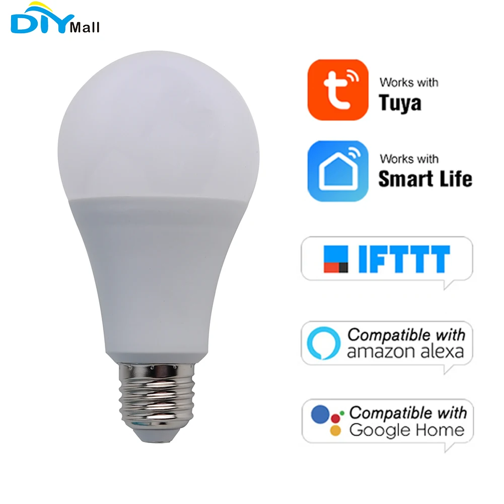 Для Tuya Wifi Smart Bulb Голосовое управление работает с Alexa Google IFTTT 9W 900LM E27 RGBW 90 250V 2 4 GHz Life