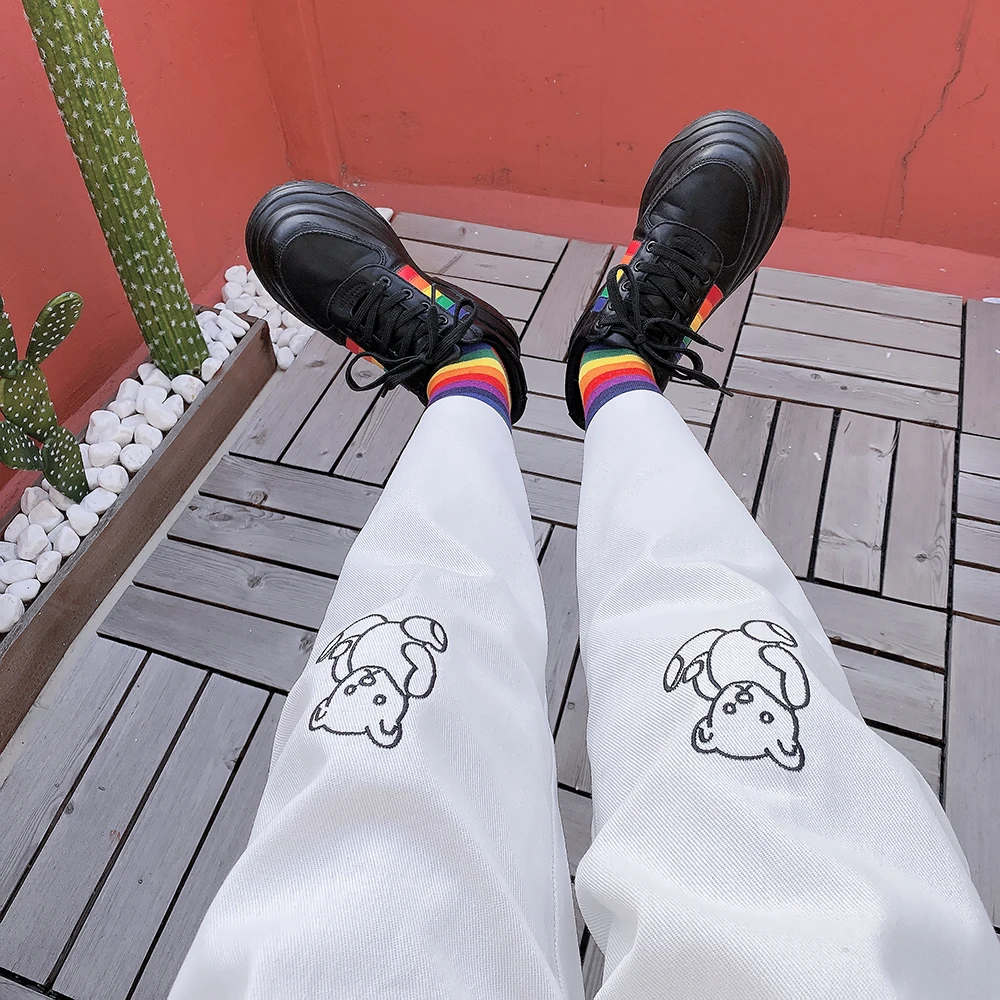 Мягкие свободные штаны в японском стиле с вышивкой медведя из мультфильма для девочек, широкие штаны