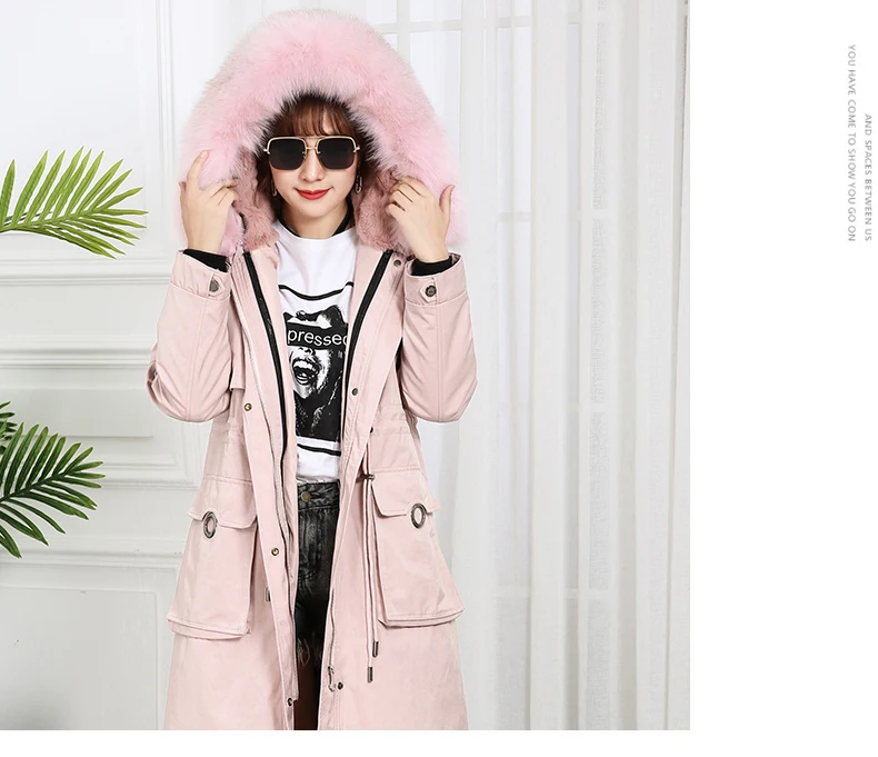 Меховые парки Highstreet из натурального Лисьего меха с капюшоном и кулиской на талии, с подкладкой из кроличьего меха, длинное пальто для женщин, зимняя повседневная верхняя одежда размера плюс