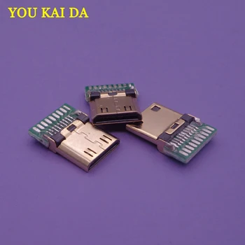 

10pcs/lot DIY Mini HDMI Type C Welding Type Male Jack Plug 19 Pin PCB Connector 19+1 Gold-plated Plugs