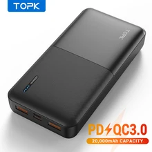 TOPK – Power Bank 20000mAh, chargeur Portable USB Type C PD 3.0, Charge rapide 3.0, batterie externe pour Xiaomi