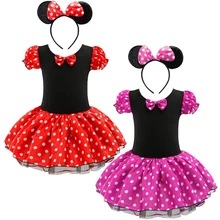 Лидер продаж, детский подарок, вечерние маскарадные костюмы с Минни Маус, балетное платье-пачка для девочек+ повязка на голову с ушками, платье в горошек, Clothes1-6y