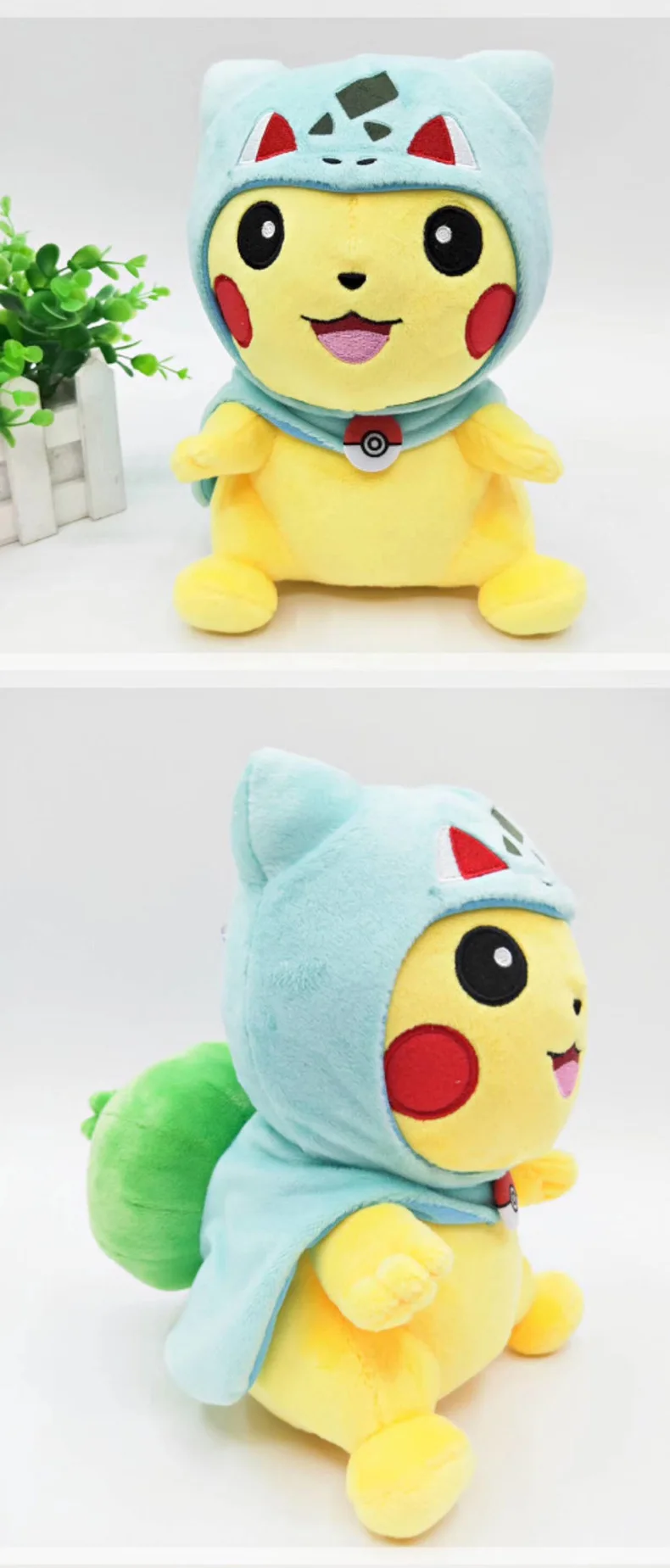 22 см Poke Pikachu с накидкой Косплей Charmander Squirtle Bulbasaur Psyduck Мягкая Плюшевая Кукла ИГРУШКА Catcher кукла детский подарок TFA3280