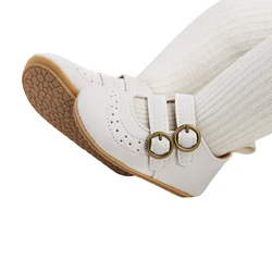 Baby Girls Boys Non-Slip PU First Walking Shoes, Buckle Strap Soft Sole Solid Infant Slip-on Sock Shoes