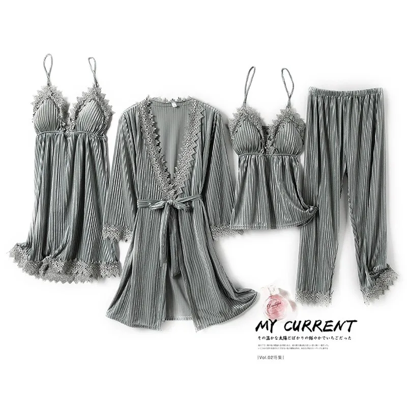 Lady Velour SEXY Kimono Bathrobe Gown Robe Suit Casual Soft Sleepwear Set Homewear Autumn Winter Velvet Nightgown Nightdress