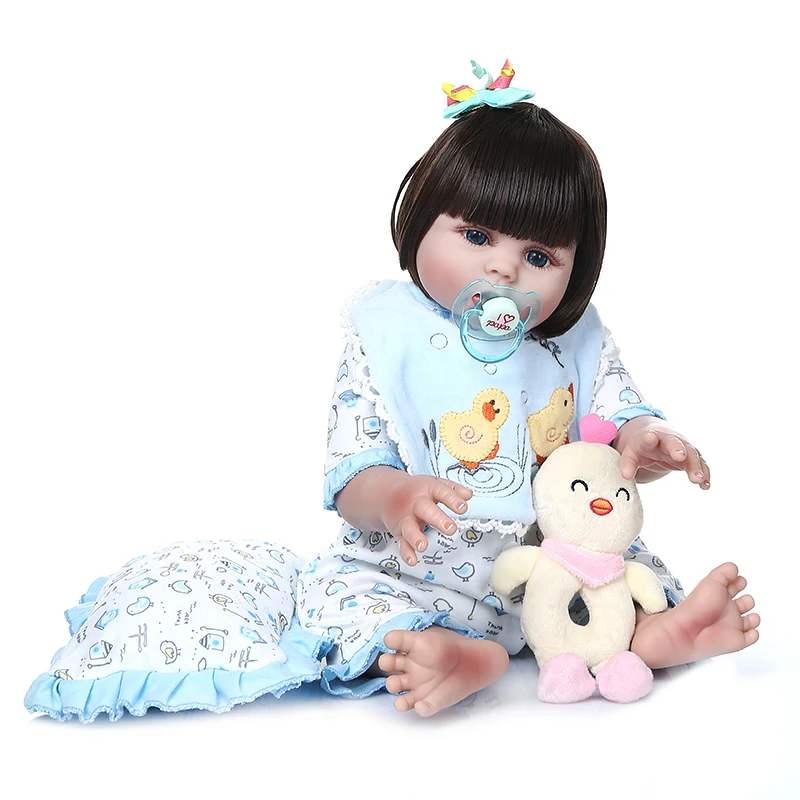 48 см реалистичный младенец Кукла reborn baby doll полный мягкий, силиконовый, гибкий милый ребенок в переноске мешок спальный корзина новорожденный ba