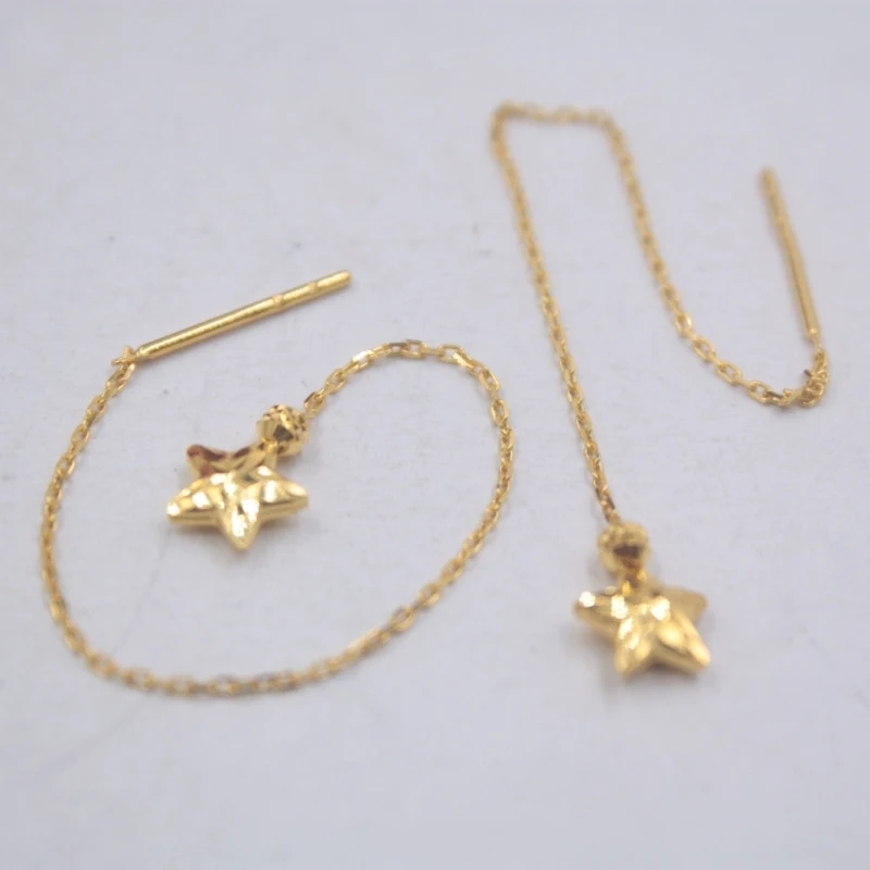 

Solid 18K Yellow Gold Dangle Earrings Best Gift Perfect Star & O Chain Earrings Line 85mmL 1.18g Fine Jewelry