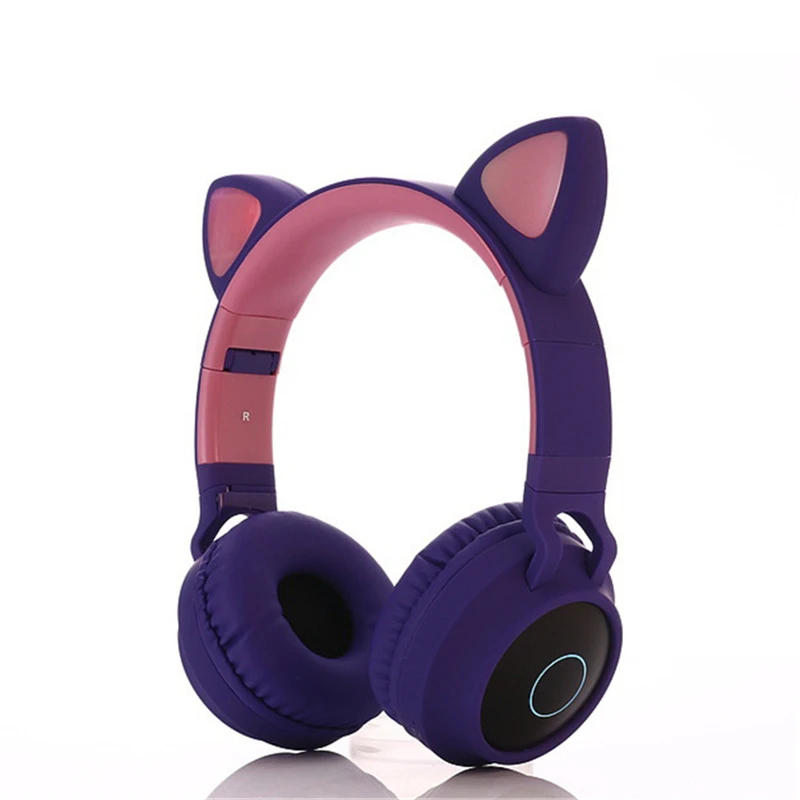 Милые наушники Kawai с кошачьими ушками, Bluetooth 5,0, беспроводные наушники для девочек, мигающие светящиеся стереогарнитура с микрофоном, поддержка TF карты