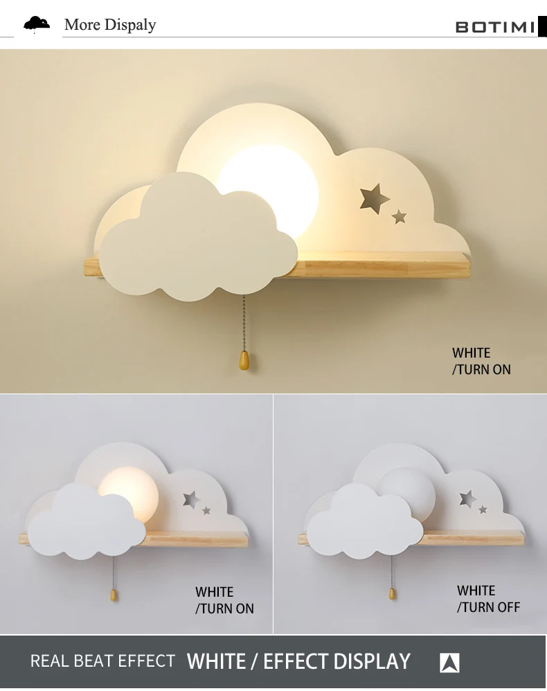 BOTIMI детский светодиодный настенный светильник для спальни, стеклянный абажур, облачный металлический мультяшный прикроватный светильник для мальчиков, настенный светильник для детской комнаты
