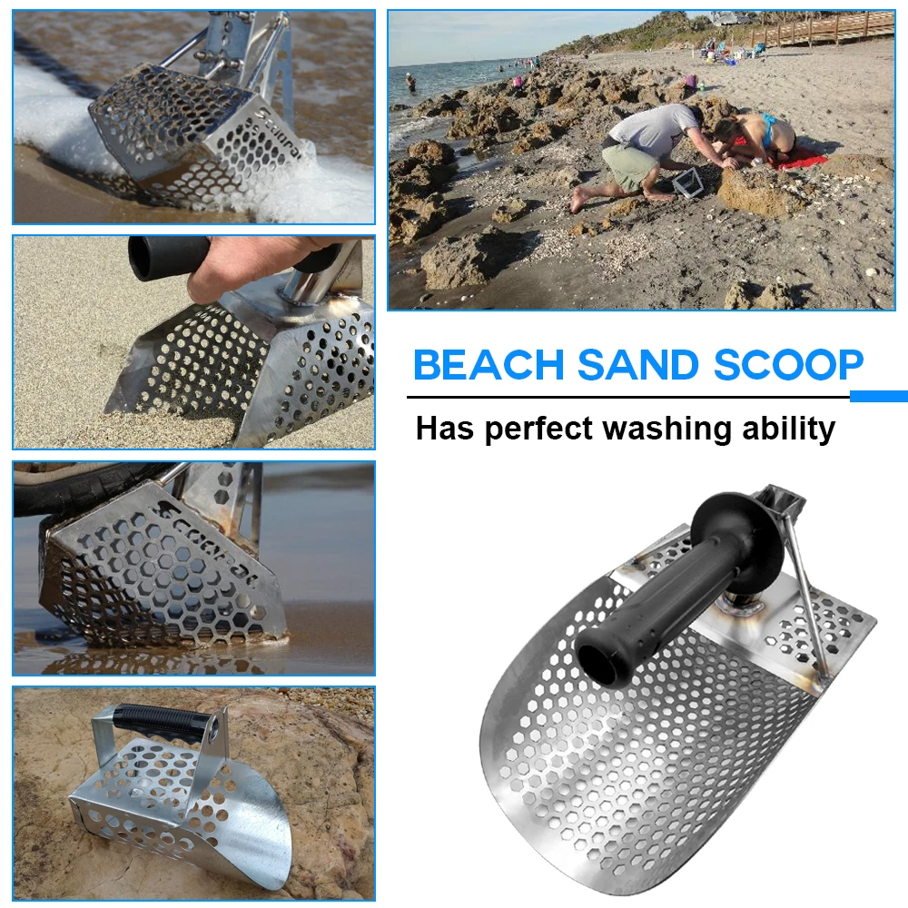 Пляжный песочный Совок с ручкой металлодетектор инструмент из нержавеющей стали детектор быстрого просеивания металлоискатель