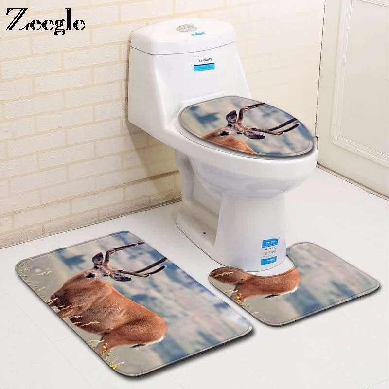 Zeegle Bath Mat Set Anti Slip Bathroom Carpets Toilet Pedestal Rug Flannel Soft Foot Mat Absorbent Washable Bathroom Toilet Set