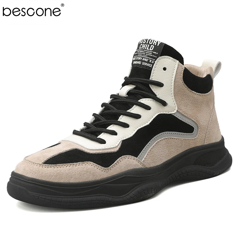 

BESCONE News PU Leather Sneaker for Man Classic Lace Up Durable Spring Autumn Comfortable Outdoor Casual Flats Shoes TA010