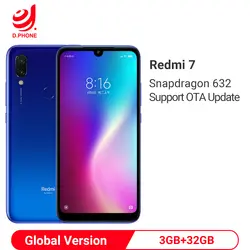 Xiaomi Redmi 7 глобальная версия 3 Гб оперативная память 32 Встроенная Snapdragon 632 Octa Core 12MP 6,26 "полный экран 4000 мАч батарея смартфон