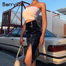 BerryGo, женская мода, крокодиловый принт, искусственная кожа, юбка, высокая талия, Сплит, сексуальные, Облегающие юбки, уличная одежда, женские миди юбки-карандаш