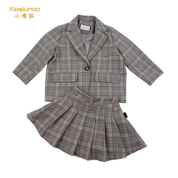 

2pc Set Plaid Blazer Suit Pencil Short Skirt Sets Baby Girls Tops School Style set kids Autumn winter Fashion toddler outfit