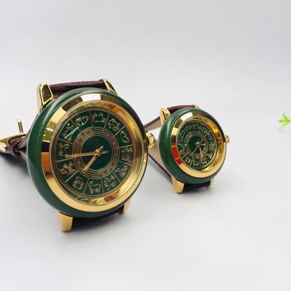 Карнавальный роскошный бренд Jade наручные часы пара кварцевые кожа натуральный нефрит женские часы модные популярные ретро новые деловые мужские часы