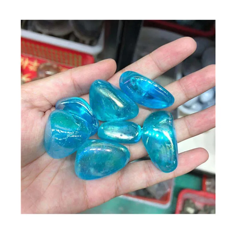 

Natural Blue Aura Clear Quartz Tumbled Crystals Healing Stones For Home Decoration