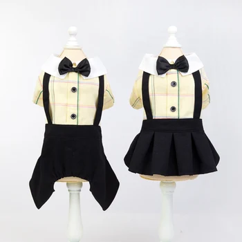 

Dog Strap Dress Set Plaid Short Sleeve and Pants Cotton Material Soft Breathable Comfortable and Durable Pet Dog Clothes