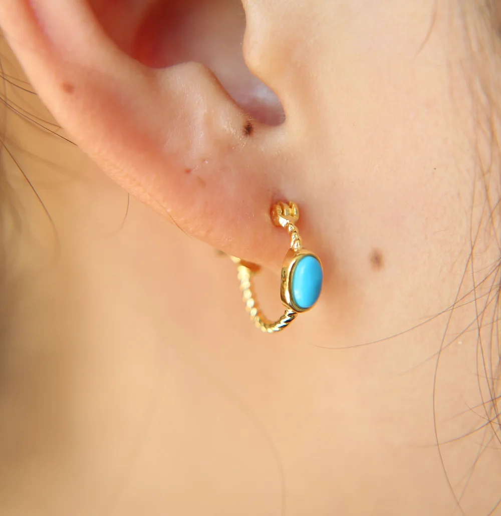 Серьги-Клипсы из 100% серебра 925 пробы изысканный бирюзовый камень минималистичные