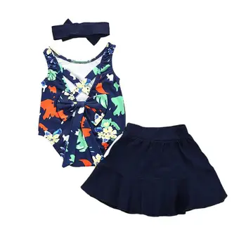 

Summer Summer Baby's Sets Toddler Baby Girls Flower Pattern Sleeveless Romper+Skirt+Headband Casual Set 2020 New