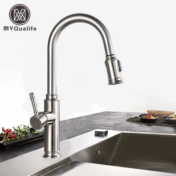 

Pull Out Brushed Nickel Kitchen Faucet Sensitive Touch Control Faucet Mixer For Kitchen Touch Sensor Kitchen Mixer Tap New