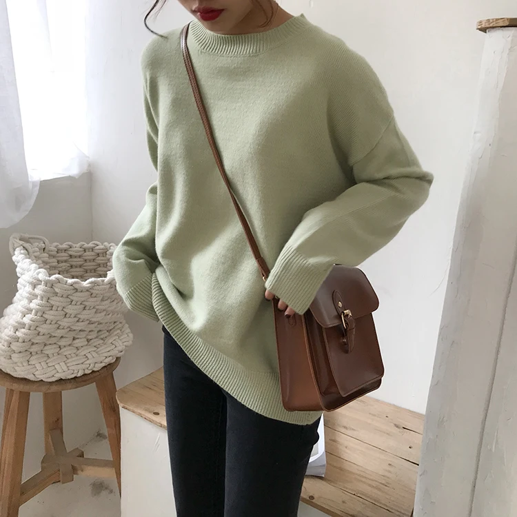 Basic Knit O-Neck Jumpers Women Sweater Casual Loose Winter Long Sleeve Sweater Women Pullovers Streetwear 2 orders