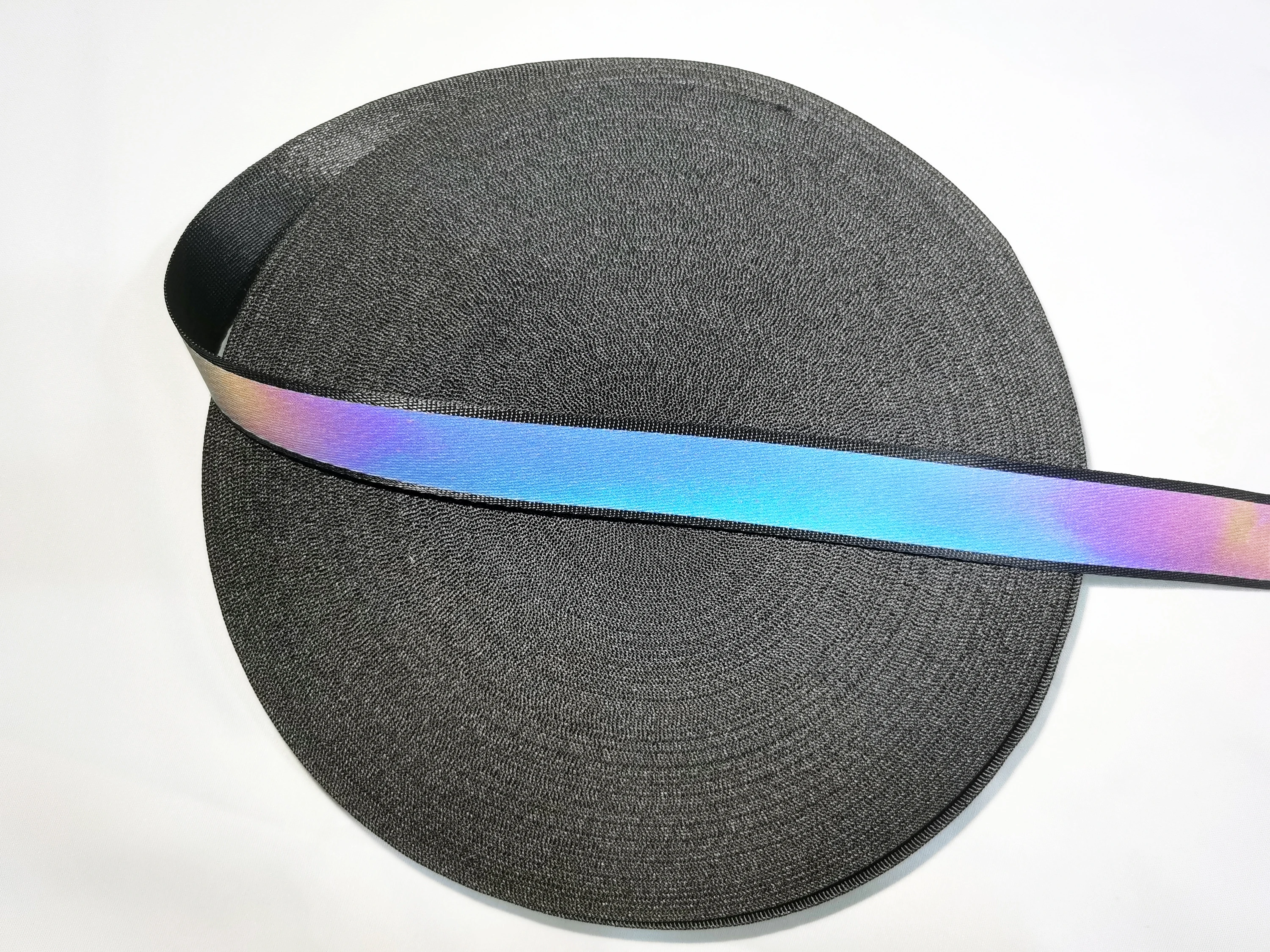 2.5cm 높은 밝은 검은 리본 무지개 반사 웨빙 의류 의류 액세서리 가방 어깨 스트랩 5 미터 바느질