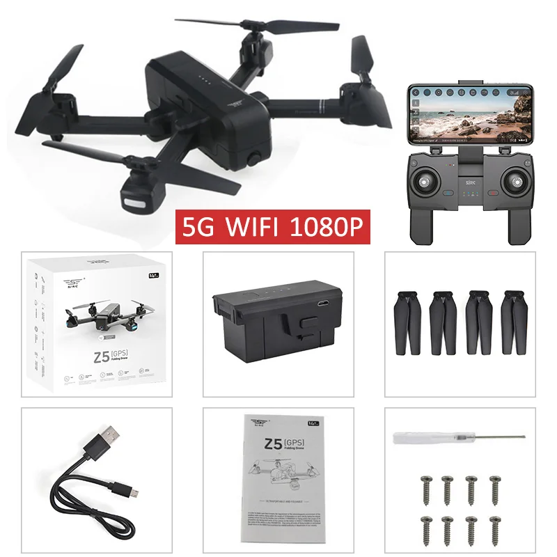 SJRC Z5 5G Wifi FPV с 1080P камерой двойной gps динамическое следование RC Дрон Квадрокоптер - Цвет: Black 1080p 5G 1B