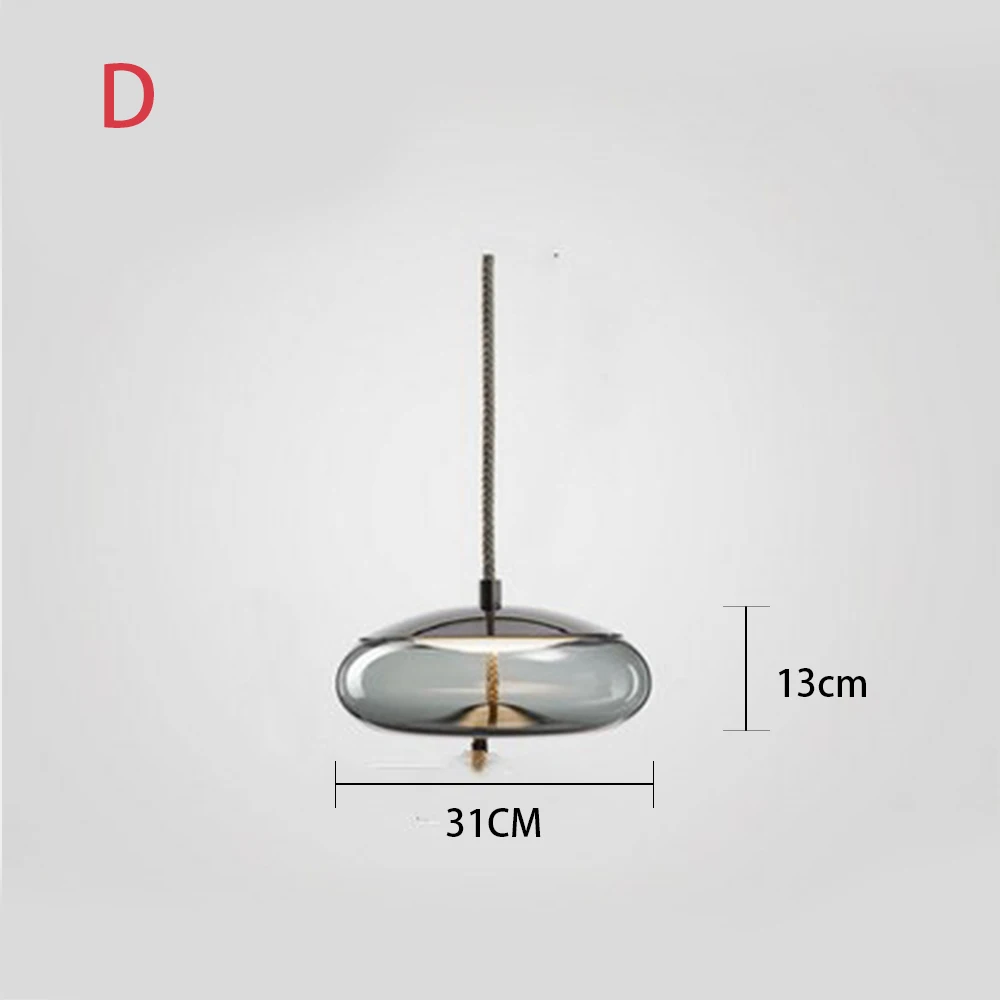 LED Hanging lamp glass pendant lighs hemp rope artificial Wrought Round Ball living room coffee kitchen Nordic lighting - Цвет корпуса: gray D