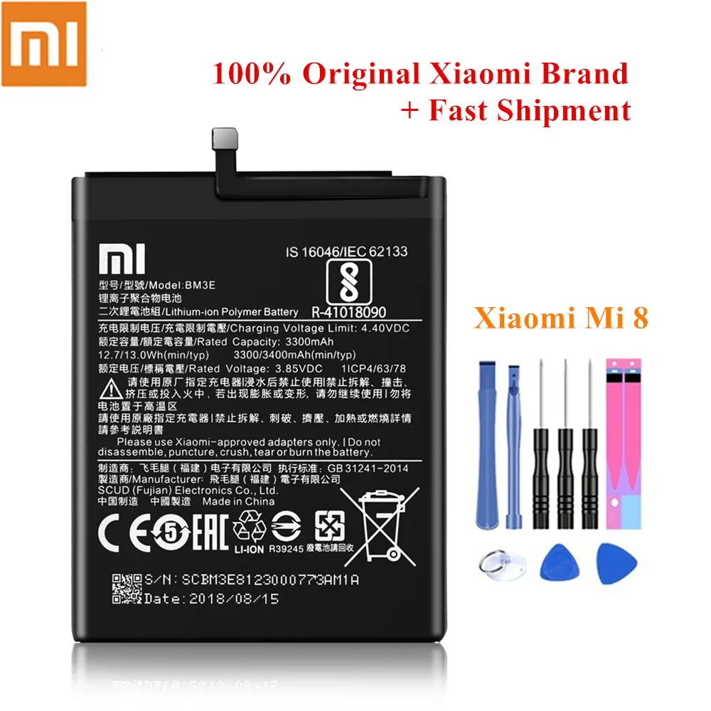 

100% Original Battery BM3E For Xiaomi Mi 8 Mi8 M8 3300/3400mAh Full Capacity Genuine Xiao Mi Batteria Li-ion +Free Tools