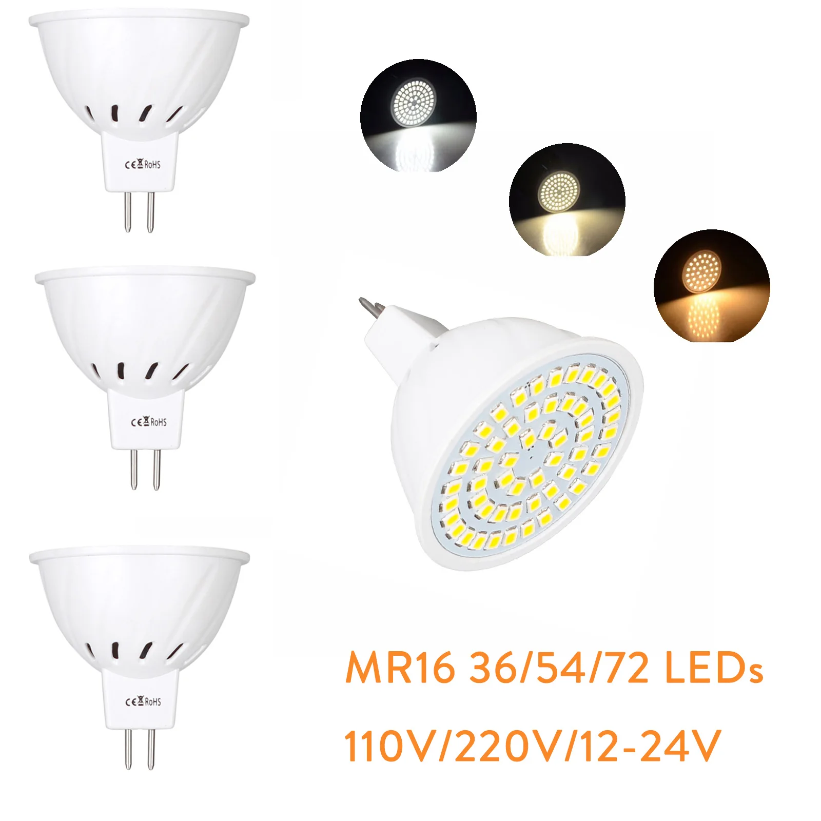 Bombillas LED MR16 12V 24V 220V SMD 2835 focos Led 4W 6W 8W 36 54 72LED ...