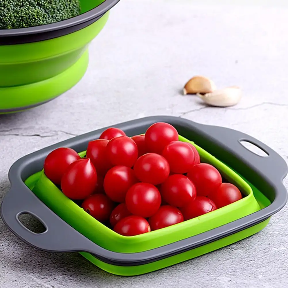 

Silicone Kitchen Organizer Fruit Vegetable Baskets Shape Drain Collapsible Square Folding Strainers Foldable Basket Colande S8R0