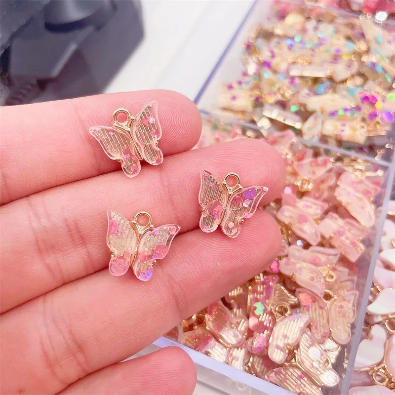 10pcs 14*14mm mehrfarbige Acryl Schmetterling Anhänger niedlichen Tier Charme DIY Schmetterling Ohrring Schmuck Herstellung Lieferungen Großhandel – Detail 5