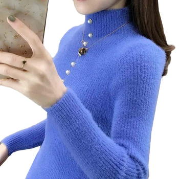 

Women Turtleneck Sweater Pullover 2020 New Autumn Winter Studded Imitation Mink Velvet Warm Pull Knitted Sweater Jumper Female