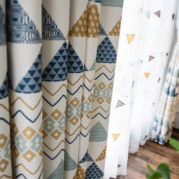 

American Style Geometric Cotton-linen Printed Curtains Blackout Curtains Curtains for Living Room Curtains for Bedroom