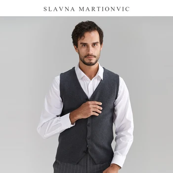 

Slavna Martinovic Men's Fashion Casual Pure Wool Vest Chicken Heart Collar Knit V-Neck Pure Wool Jacket Vest Sweater Men's