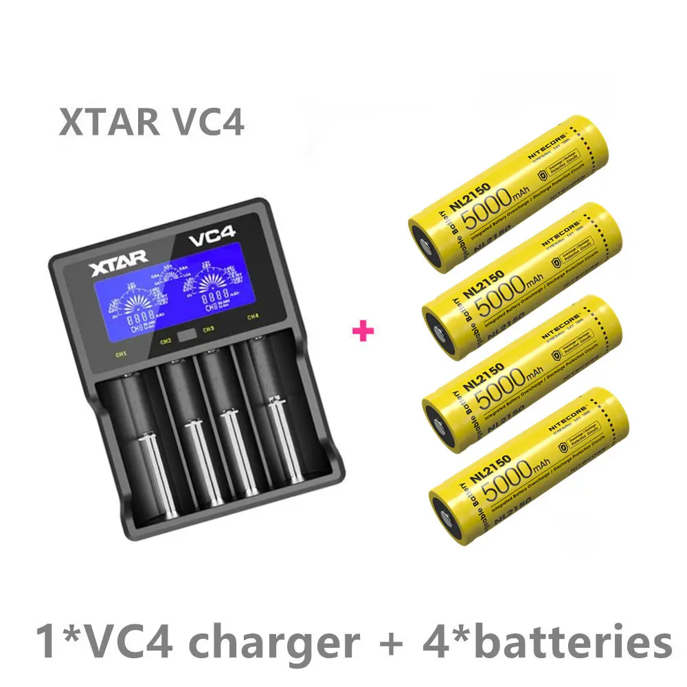 4 шт NITECORE 21700 5000mah перезаряжаемая батарея NL2150 с новым зарядным устройством I2/или зарядным устройством VC4 - Цвет: with vc4