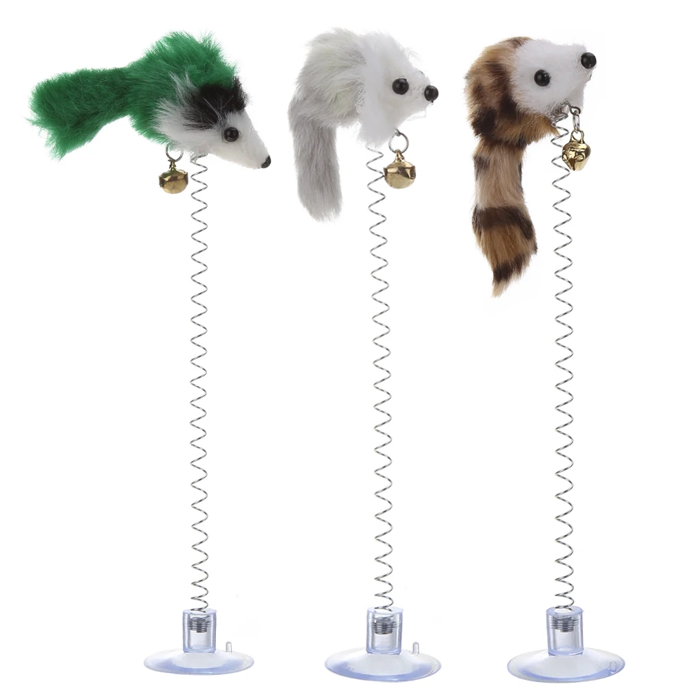 1/3Pcs Funny Cat Toys Elastic Feather False Mouse Bottom Sucker Toys for Cat Kitten Playing Pet Seat Scratch Toy Pet Cat Product