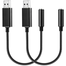 2 Pack o Adapter External Stereo Sound Card USB to Headphone o Jack Adapter with 3 5mm Aux TRRS Jack and Braided