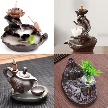 

Beautiful Backflow Incense Burner Living Room Watch Smoke Waterfall Ceramic Home Decor Ornaments Buddhist Incense Base