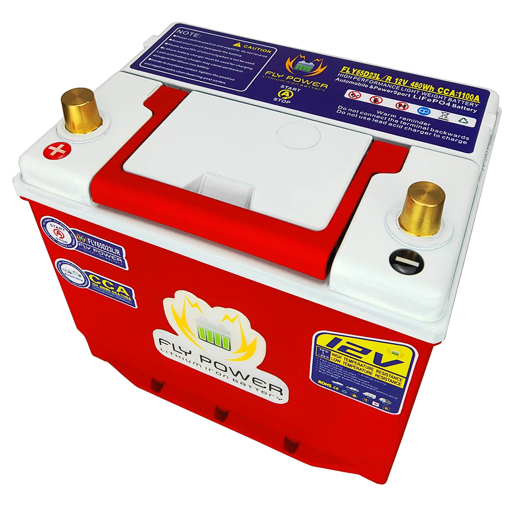 FLY65D23L/R High Power 12V 480Wh CCA1100A Automobile Lithium Iron Battery With BMS Voltage Protection LiFePO4 Battery