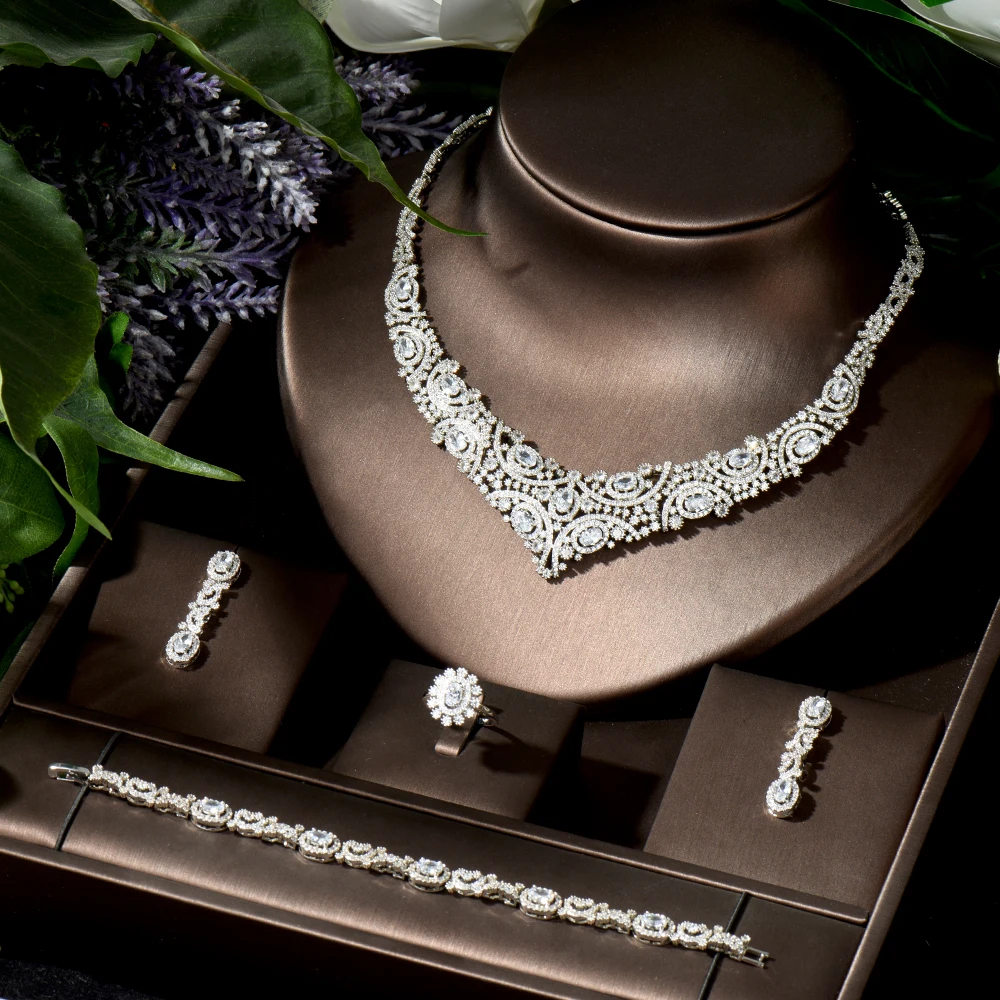 

HIBRIDE Hotsale African 4pcs Bridal Jewelry Sets New Fashion Dubai Jewelry Set For Women Wedding Party Accessories N-963