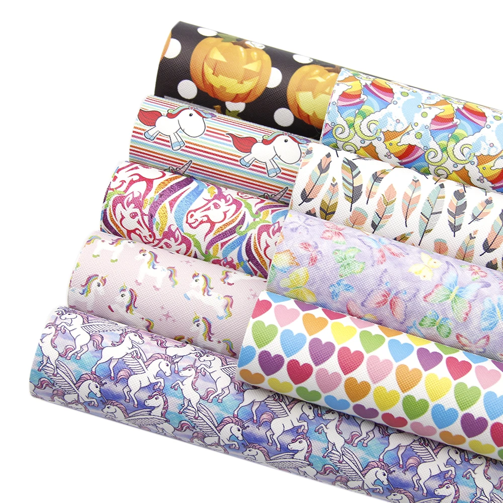 

David accessories 9pcs/lot 20*34cm Printed Faux Synthetic Leather Fabric Set for Hair Bow Leather Accessories DIY Craft,1Yc7630